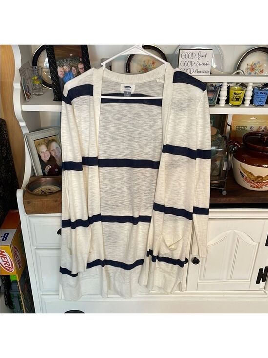 Old Navy Sweaters - Old Navy Women's Striped Cardigan Sweater Small- White and Blue